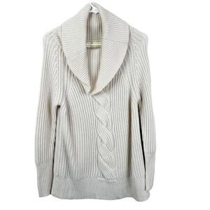 Ramy Brook Sweater Womens XS Cream Merino Wool Mock Neck Chunky Cable Knit